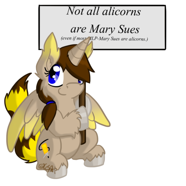 Size: 1024x1024 | Tagged: safe, artist:usagi-zakura, banned from derpibooru, deleted from derpibooru, derpibooru import, oc, oc:kouma, alicorn, alicorn drama, alicorn oc, drama, horn, mary sue, placard, ponysona, sign, wings