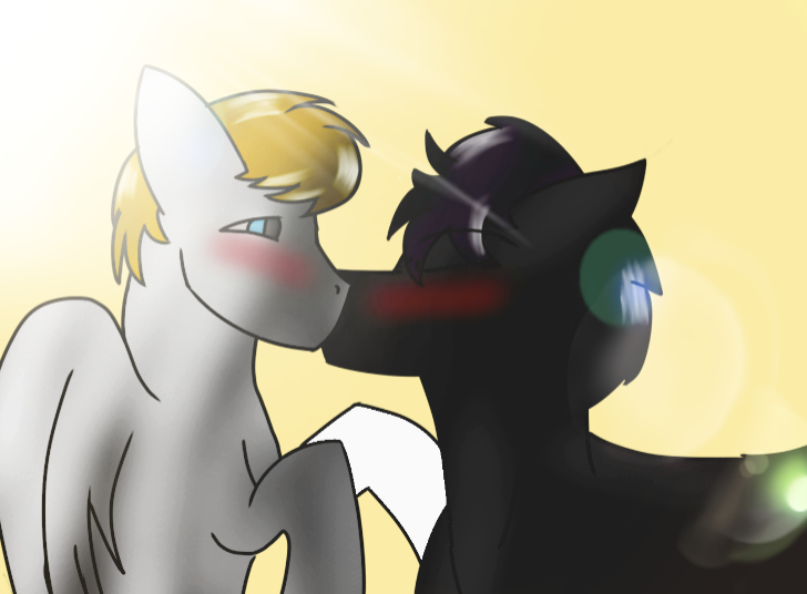 Size: 728x536 | Tagged: safe, artist:snowstormbat, banned from derpibooru, deleted from derpibooru, derpibooru import, oc, oc:aero, oc:hunter, unofficial characters only, pony, blushing, gay, kissing, male, stallion, wings