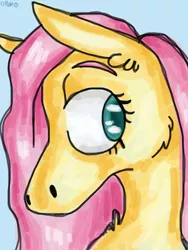 Size: 1500x2000 | Tagged: safe, artist:0ron0, banned from derpibooru, deleted from derpibooru, derpibooru import, fluttershy, bust, hair over one eye, looking away, portrait, solo