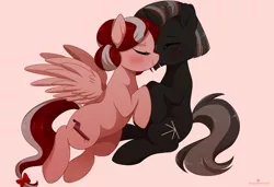 Size: 1280x874 | Tagged: safe, artist:verawitch, banned from derpibooru, deleted from derpibooru, derpibooru import, oc, oc:cherry blossom, oc:shurelya, unofficial characters only, pegasus, pony, unicorn, cute, female, lesbian, mare, oc x oc, shipping, simple background, smiling