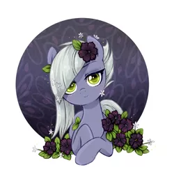 Size: 900x900 | Tagged: safe, artist:jumblehorse, banned from derpibooru, deleted from derpibooru, derpibooru import, limestone pie, earth pony, pony, blushing, female, flower, flower in hair, looking at you, mare, smiling, solo, when she smiles