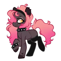 Size: 827x829 | Tagged: safe, artist:lullabyprince, banned from derpibooru, deleted from derpibooru, derpibooru import, oc, oc:punkie peach, unofficial characters only, earth pony, pony, choker, female, hair over one eye, mare, simple background, solo, transparent background, walking