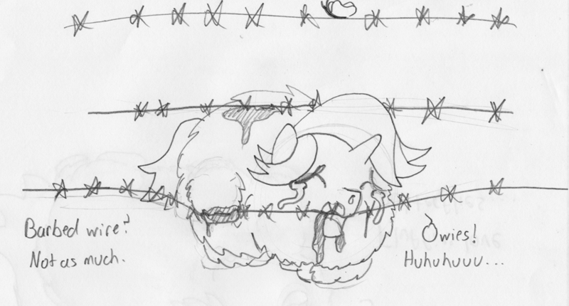 Size: 1000x538 | Tagged: grimdark, artist:mutagen, banned from derpibooru, deleted from derpibooru, derpibooru import, fluffy pony, abuse, barbed wire, blood, fluffy pony grimdark