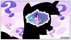 Size: 897x506 | Tagged: safe, banned from derpibooru, deleted from derpibooru, derpibooru import, edit, edited screencap, screencap, starlight glimmer, trixie, twilight sparkle, all bottled up, animated, annoyed, cute, diatrixes, discovery family logo, exploitable meme, floppy ears, horn, horns, meme, mind cloud, silhouette, transparent, trixie's puppeteering, twilight's bottled thoughts, unamused