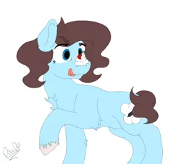 Size: 1800x1697 | Tagged: safe, artist:polar puff, banned from derpibooru, deleted from derpibooru, derpibooru import, oc, oc:polar puff, unofficial characters only, chest fluff, colored, critique requested, curly mane, cute, flat colors, food, licking, licking lips, short hair, short tail, tail flick, tongue out, unshorn fetlocks, whipped cream