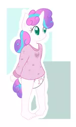 Size: 1102x1825 | Tagged: suggestive, artist:vitriolink, banned from derpibooru, deleted from derpibooru, derpibooru import, princess flurry heart, anthro, abstract background, clothes, colored pupils, cute, diaper, diaper fetish, female, fetish, flurrybetes, image, older, older flurry heart, pajamas, png, poofy diaper, solo, solo female