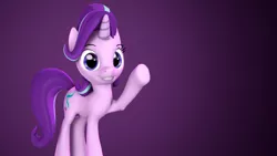 Size: 3840x2160 | Tagged: safe, artist:xppp1n, banned from derpibooru, deleted from derpibooru, derpibooru import, starlight glimmer, pony, unicorn, 3d, female, gradient background, looking at you, mare, raised hoof, smiling, solo, source filmmaker, underhoof, waving