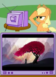 Size: 563x771 | Tagged: safe, banned from derpibooru, deleted from derpibooru, derpibooru import, applejack, exploitable meme, meme, obligatory pony, salute, samurai jack, spoilers for another series, tv meme