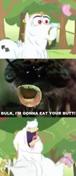 Size: 441x1024 | Tagged: safe, banned from derpibooru, deleted from derpibooru, derpibooru import, edit, edited screencap, screencap, bulk biceps, butterfly, pony, flight to the finish, bath snow, comic, horsefly, jeffy i'm gonna eat your butt, meme, rabies, screencap comic, spongebob squarepants, supermariologan, wormy