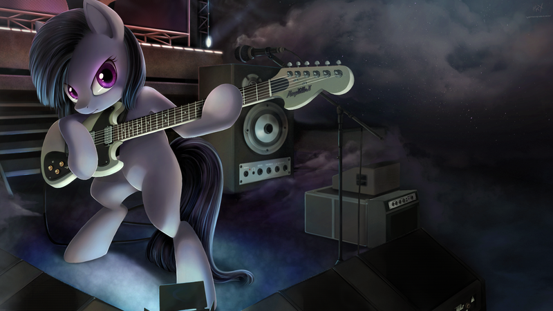 Size: 1920x1080 | Tagged: safe, artist:ponykillerx, artist:vipeydashie, banned from derpibooru, deleted from derpibooru, derpibooru import, edit, marble pie, earth pony, pony, electric guitar, guitar, musical instrument, solo, wallpaper, wallpaper edit