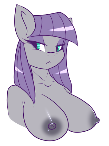 Size: 355x477 | Tagged: questionable, artist:harmoniousrain, banned from derpibooru, deleted from derpibooru, derpibooru import, edit, maud pie, anthro, earth pony, :<, bare chest, bare shoulder portrait, bare shoulders, big breasts, breasts, bust, busty maud pie, cropped, female, frown, nipples, nudity, portrait, simple background, solo, solo female, white background