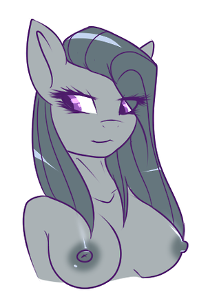 Size: 302x434 | Tagged: questionable, artist:harmoniousrain, banned from derpibooru, deleted from derpibooru, derpibooru import, edit, marble pie, anthro, bare chest, bare shoulder portrait, bare shoulders, breasts, bust, busty marble pie, cropped, female, nipples, nudity, portrait, simple background, smiling, solo, solo female, stupid sexy marble pie, white background