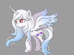 Size: 1024x768 | Tagged: safe, artist:hanaty, banned from derpibooru, deleted from derpibooru, derpibooru import, oc, unofficial characters only, alicorn, pony, alicorn oc, female, gray background, horn, mare, simple background, snow, solo, wings