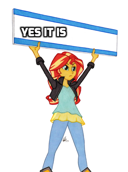 Size: 571x768 | Tagged: safe, banned from derpibooru, deleted from derpibooru, derpibooru import, sunset shimmer, equestria girls, exploitable meme, meme, obligatory pony, sign, solo, sunset's board