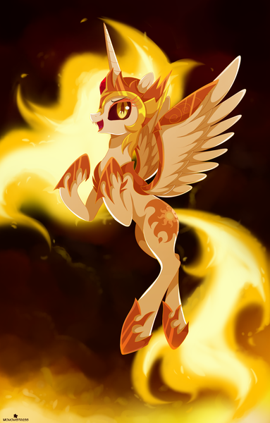 Size: 2232x3500 | Tagged: safe, artist:verawitch, banned from derpibooru, deleted from derpibooru, derpibooru import, daybreaker, alicorn, pony, a royal problem, flying, open mouth, solo