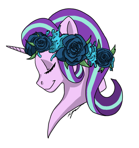 Size: 1024x1088 | Tagged: safe, artist:xxcommandershepardxx, banned from derpibooru, deleted from derpibooru, derpibooru import, starlight glimmer, pony, unicorn, bust, eyes closed, floral head wreath, flower, portrait, simple background, solo, transparent background