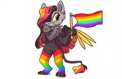 Size: 2300x1500 | Tagged: safe, artist:hiccupsdoesart, banned from derpibooru, deleted from derpibooru, derpibooru import, oc, unofficial characters only, gryphon, clothes, female, german, germany, pride, pride flag, rainbow socks, simple background, smiling, socks, solo, striped socks, white background