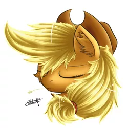 Size: 2400x2400 | Tagged: safe, artist:php48, banned from derpibooru, deleted from derpibooru, derpibooru import, applejack, earth pony, pony, awesome, bust, chest fluff, cool, ear fluff, eyes closed, female, mare, messy mane, portrait, simple background, solo, straw, white background