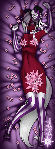 Size: 880x2364 | Tagged: suggestive, artist:lilith, banned from derpibooru, deleted from derpibooru, derpibooru import, oc, oc:karma forlorn, unofficial characters only, crystal pony, pony, ambiguous gender, breasts, clothes, evening gloves, flower, gloves, gothic, high heels, lolita fashion, long gloves, lying down, on back, shoes, snow solace, solo