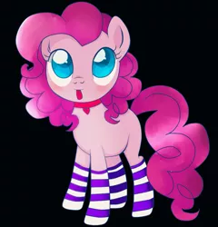 Size: 1441x1500 | Tagged: safe, artist:hanaty, banned from derpibooru, deleted from derpibooru, derpibooru import, pinkie pie, pony, black background, clothes, cute, female, simple background, socks, solo, striped socks, tongue out