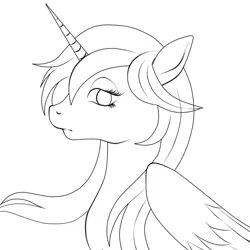 Size: 894x894 | Tagged: safe, artist:hanaty, banned from derpibooru, deleted from derpibooru, derpibooru import, oc, unofficial characters only, alicorn, pony, alicorn oc, female, horn, lineart, simple background, solo, white background, wings