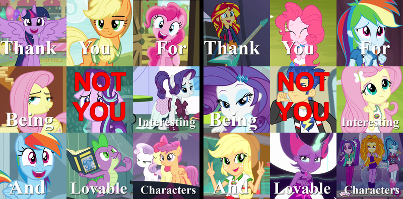 Size: 2424x1200 | Tagged: safe, banned from derpibooru, deleted from derpibooru, derpibooru import, screencap, adagio dazzle, apple bloom, applejack, aria blaze, flash sentry, fluttershy, pinkie pie, rainbow dash, rarity, sci-twi, scootaloo, sonata dusk, spike, starlight glimmer, sweetie belle, twilight sparkle, twilight sparkle (alicorn), alicorn, equestria girls, caption, cutie mark crusaders, drama, flash hate, image macro, mane six, meme, midnight sparkle, not you, starlight drama, text, the dazzlings