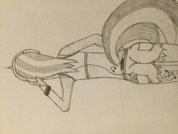 Size: 250x188 | Tagged: suggestive, artist:the_fatcat, banned from derpibooru, deleted from derpibooru, derpibooru import, vinyl scratch, picture for breezies, sideways image, solo, traditional art