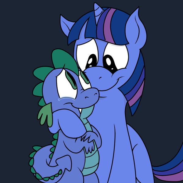 Size: 1000x1000 | Tagged: dead source, safe, artist:karpet-shark, banned from derpibooru, deleted from derpibooru, derpibooru import, spike, twilight sparkle, the crystal empire, comfort, comforting, crying, crystal empire, heartwarming, hug, mama twilight, spikelove