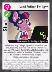 Size: 788x1088 | Tagged: safe, artist:ashleynicholsart, artist:ithryskylark, banned from derpibooru, deleted from derpibooru, derpibooru import, sci-twi, twilight sparkle, ponified, pony, twilight sparkle's secret shipfic folder, equestria girls, card, clothes, crystal prep academy uniform, equestria girls ponified, school uniform, solo, thinking