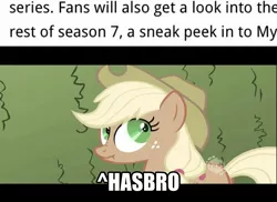 Size: 1494x1088 | Tagged: safe, banned from derpibooru, deleted from derpibooru, derpibooru import, applejack, season 7, lies, sdcc 2017