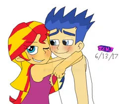 Size: 1024x859 | Tagged: safe, artist:resotii, banned from derpibooru, deleted from derpibooru, derpibooru import, flash sentry, sunset shimmer, human, female, flashimmer, humanized, male, shipping, straight