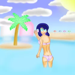 Size: 4694x4695 | Tagged: suggestive, artist:nupiethehero, banned from derpibooru, deleted from derpibooru, derpibooru import, oc, oc:merry day, unofficial characters only, human, ass, beach, breasts, butt, clothes, humanized, pink swimsuit, swimsuit