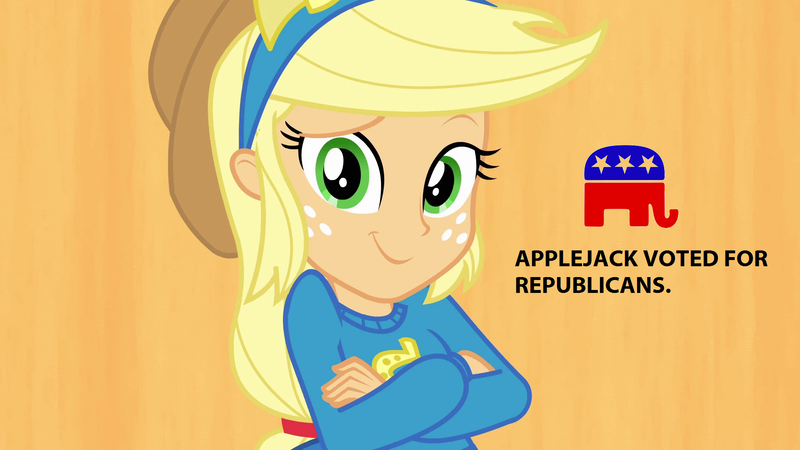 Size: 1920x1080 | Tagged: safe, banned from derpibooru, deleted from derpibooru, derpibooru import, applejack, equestria girls, conservative, politics