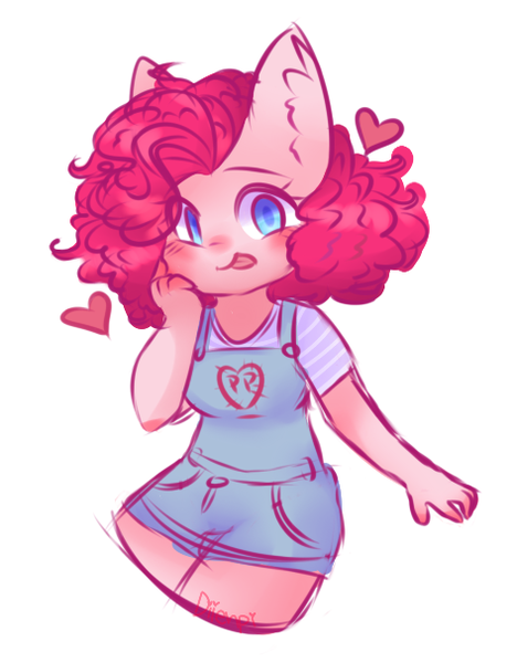 Size: 473x606 | Tagged: safe, artist:lnspira, banned from derpibooru, deleted from derpibooru, derpibooru import, pinkie pie, anthro, clothes, cute, diapinkes, female, heart, image, looking at you, png, smiling, solo, tongue out