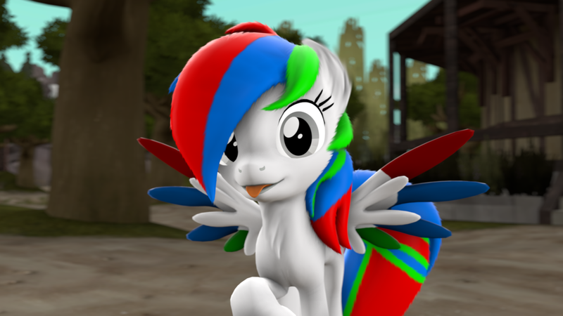 Size: 1024x576 | Tagged: safe, artist:mythicspeed, banned from derpibooru, deleted from derpibooru, derpibooru import, oc, oc:mythic speed, unofficial characters only, pegasus, pony, 3d, alternate hairstyle, colored wings, female, mare, multicolored wings, solo, source filmmaker, tongue out, wings