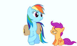 Size: 638x388 | Tagged: safe, banned from derpibooru, deleted from derpibooru, derpibooru import, edit, edited edit, rainbow dash, scootaloo, animated, duo, redo, remastered, test