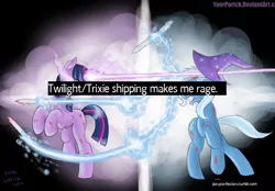 Size: 1075x750 | Tagged: safe, artist:ponyconfessions, artist:pooryorick, banned from derpibooru, deleted from derpibooru, derpibooru import, edit, trixie, twilight sparkle, female, lesbian, nobody cares, shipping, shipping denied, twixie