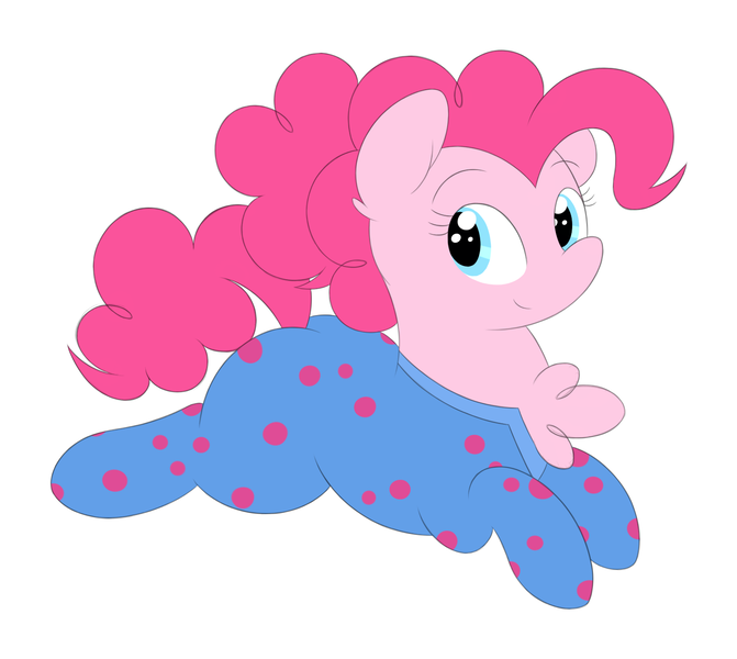 Size: 1495x1336 | Tagged: safe, artist:onlytheponies, banned from derpibooru, deleted from derpibooru, derpibooru import, pinkie pie, rock solid friendship, chest fluff, clothes, footed sleeper, pajamas, ponytail, simple background, solo, white background