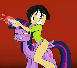 Size: 1016x906 | Tagged: suggestive, banned from derpibooru, deleted from derpibooru, derpibooru import, twilight sparkle, human, pony, horn, hornjob, human on pony action, human on top, humans riding ponies, interspecies, mr. franconian, nude legs, on top, riding, sex