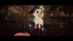 Size: 1366x768 | Tagged: safe, banned from derpibooru, deleted from derpibooru, derpibooru import, screencap, captain celaeno, my little pony: the movie, celabetes, clothes, map, skull, solo, storm king's messenger outfit