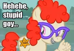 Size: 320x222 | Tagged: safe, banned from derpibooru, deleted from derpibooru, derpibooru import, twist, antisemitism, goyim, jew, judaism, le happy merchant, racism