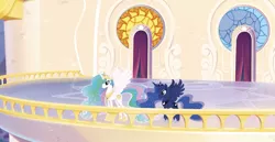 Size: 2537x1312 | Tagged: source needed, safe, banned from derpibooru, deleted from derpibooru, derpibooru import, princess celestia, princess luna, my little pony: the movie, the art of my little pony: the movie, canterlot, canterlot castle