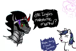 Size: 900x606 | Tagged: safe, artist:flight-of-the-moon, banned from derpibooru, deleted from derpibooru, derpibooru import, king sombra, pinkie pie, shining armor, king sombrero, spanish