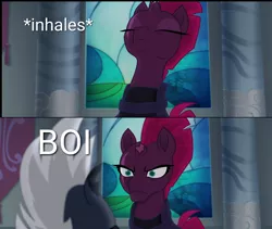 Size: 1260x1065 | Tagged: safe, artist:tjpones, banned from derpibooru, deleted from derpibooru, derpibooru import, edit, edited screencap, screencap, grubber, tempest shadow, my little pony: the movie, boi, dialogue, meme
