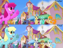 Size: 2048x1536 | Tagged: safe, banned from derpibooru, deleted from derpibooru, derpibooru import, screencap, berry punch, berryshine, carrot top, golden harvest, lyra heartstrings, my little pony: the movie, canterlot, heart, heart hoof, trailer