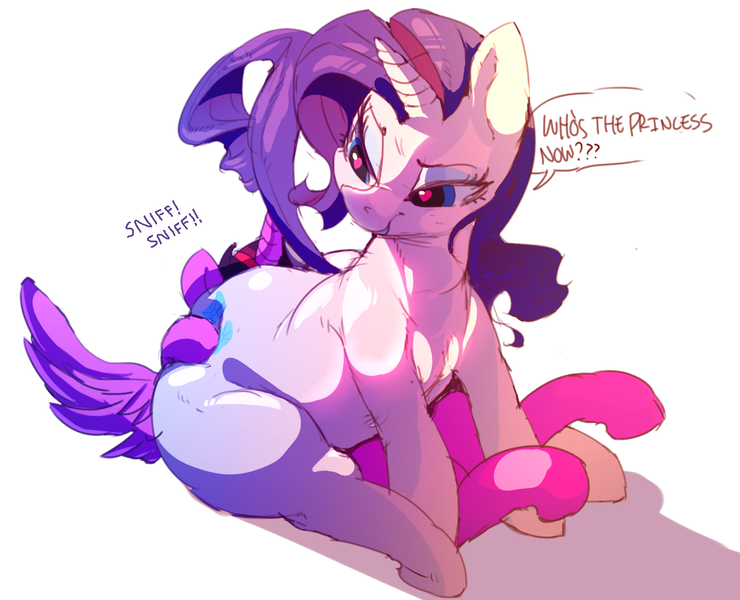 Size: 1781x1444 | Tagged: questionable, artist:lunarmarshmallow, banned from derpibooru, deleted from derpibooru, derpibooru import, edit, rarity, twilight sparkle, twilight sparkle (alicorn), alicorn, pony, unicorn, butt, butt sniffing, dialogue, duo, duo female, faceful of ass, facesitting, female, heart eyes, kiss my ass, lesbian, looking back, mare, rarilight, rearity, shadow, shipping, simple background, sitting, speech bubble, spread wings, the ass was fat, white background, wingboner, wingding eyes, wings