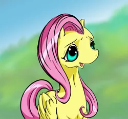 Size: 933x874 | Tagged: safe, artist:samnemus, banned from derpibooru, deleted from derpibooru, derpibooru import, fluttershy, 4chan, am i kawai?, colored, cute, drawthread, intentionally bad, /mlp/, moe, moeblob, solo, uguu