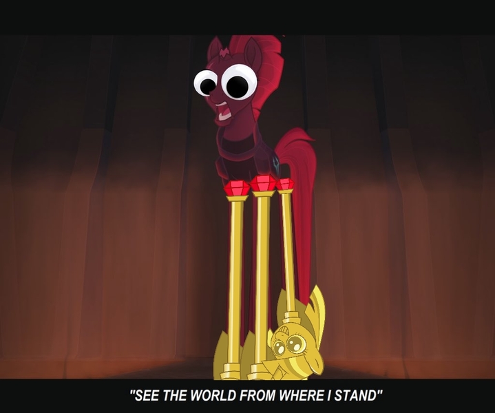 Size: 1024x854 | Tagged: safe, banned from derpibooru, deleted from derpibooru, derpibooru import, edit, edited screencap, screencap, tempest shadow, my little pony: the movie, googly eyes, meme, open up your eyes, scepter, solo, special eyes, twilight scepter, why