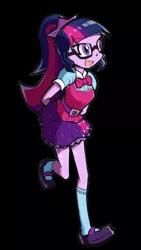 Size: 1080x1920 | Tagged: safe, artist:rvceric, banned from derpibooru, deleted from derpibooru, derpibooru import, edit, sci-twi, twilight sparkle, equestria girls, black background, clothes, simple background, skirt, solo