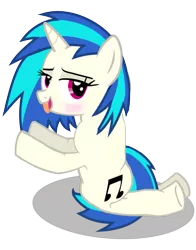 Size: 965x1234 | Tagged: suggestive, artist:grapefruitface1, artist:namelesshero2222, banned from derpibooru, deleted from derpibooru, derpibooru import, edit, vector edit, vinyl scratch, pony, unicorn, anatomically incorrect, female, incorrect leg anatomy, mare, panting, pretzel spine, seductive pose, shadow, simple background, solo, solo female, tongue out, transparent background, vector